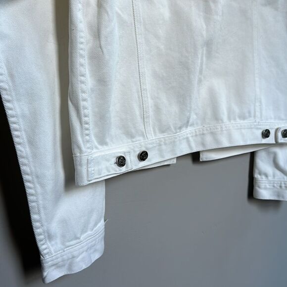 NWOT White Denim Bomber Jacket Military Style Relaxed Fit Fall Staple Small 4/6 - Picture 13 of 15